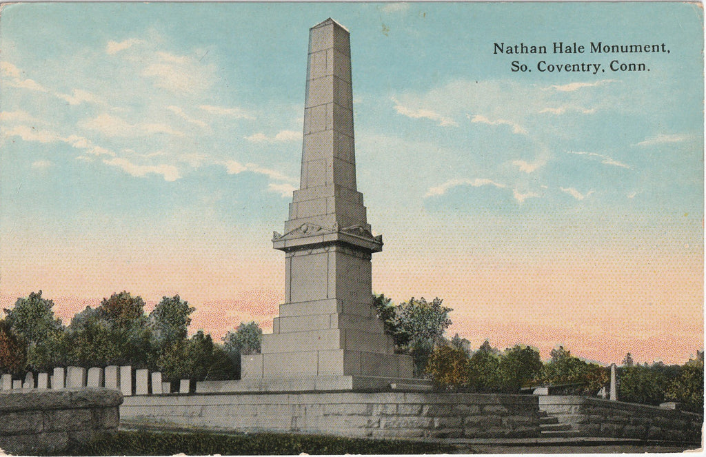 Nathan Hale Monument Coventry Connecticut Antique Postcard