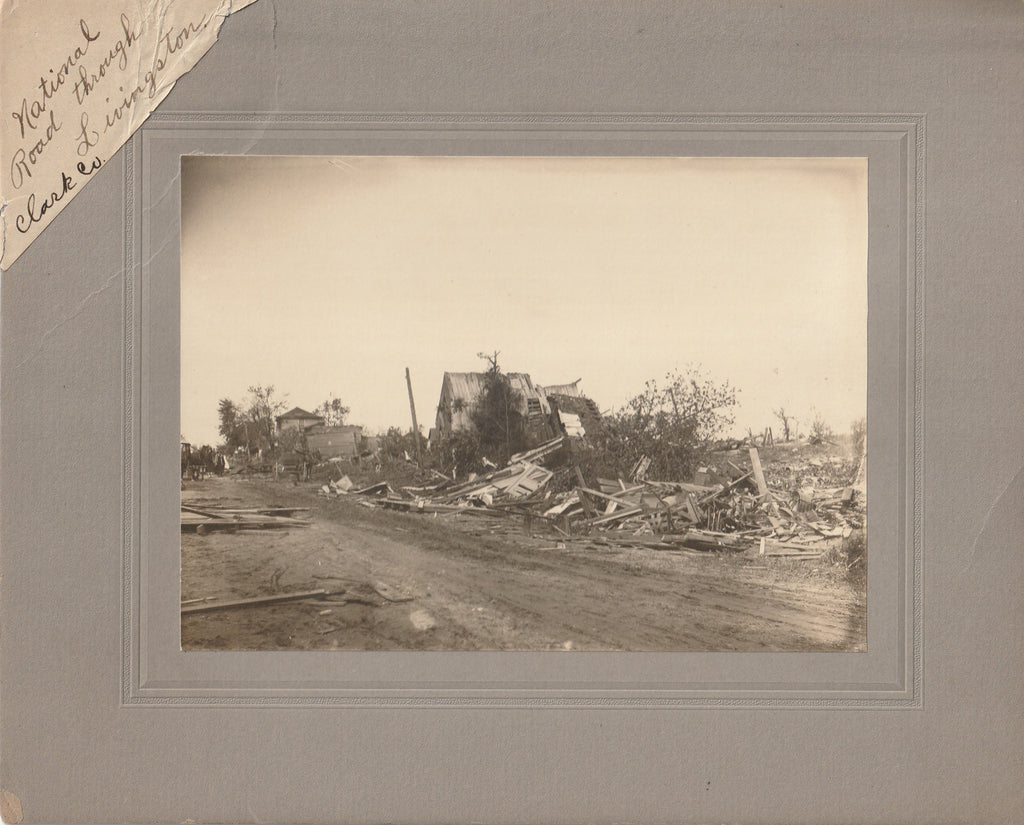 Tornado Demolished Town of Livingston, IL - Cemetery and Church - National Road - Masonic Building and Crumrin Store SET of 3 - Cabinet Photos, c. 1917