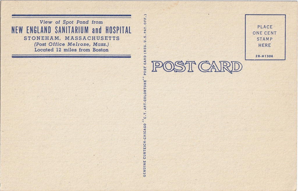 New England Sanitarium Stoneham Mass Postcard Back