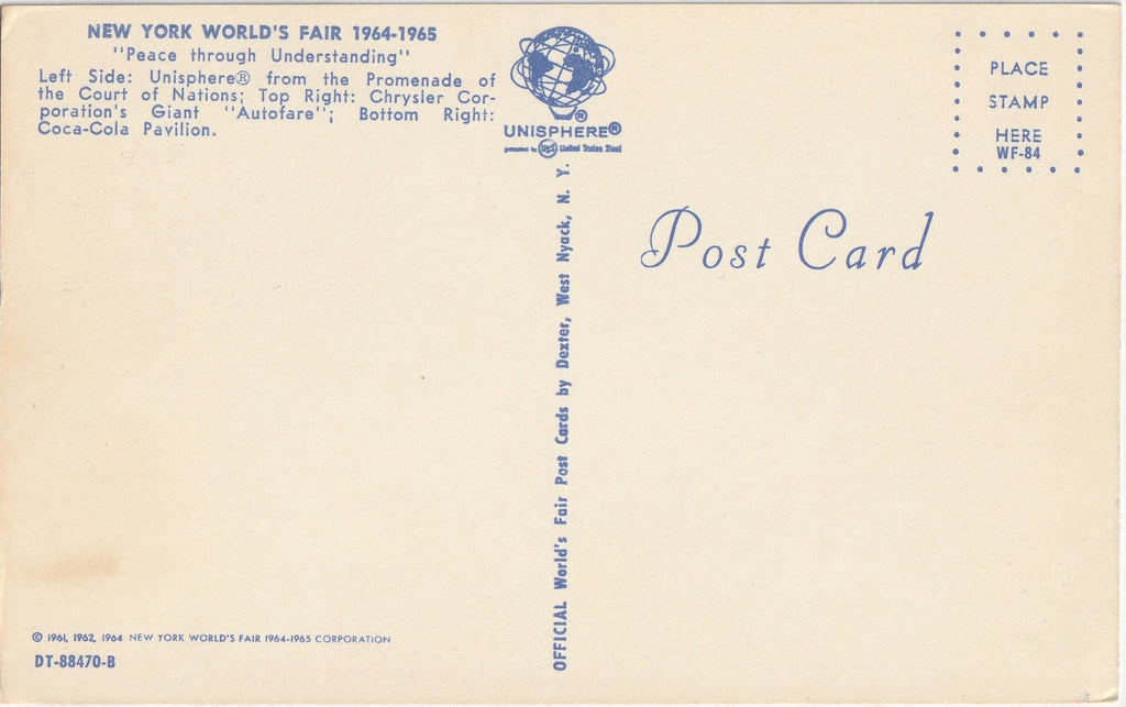 New York World's Fair 1964-1965 Postcard Chrome Postcard Back