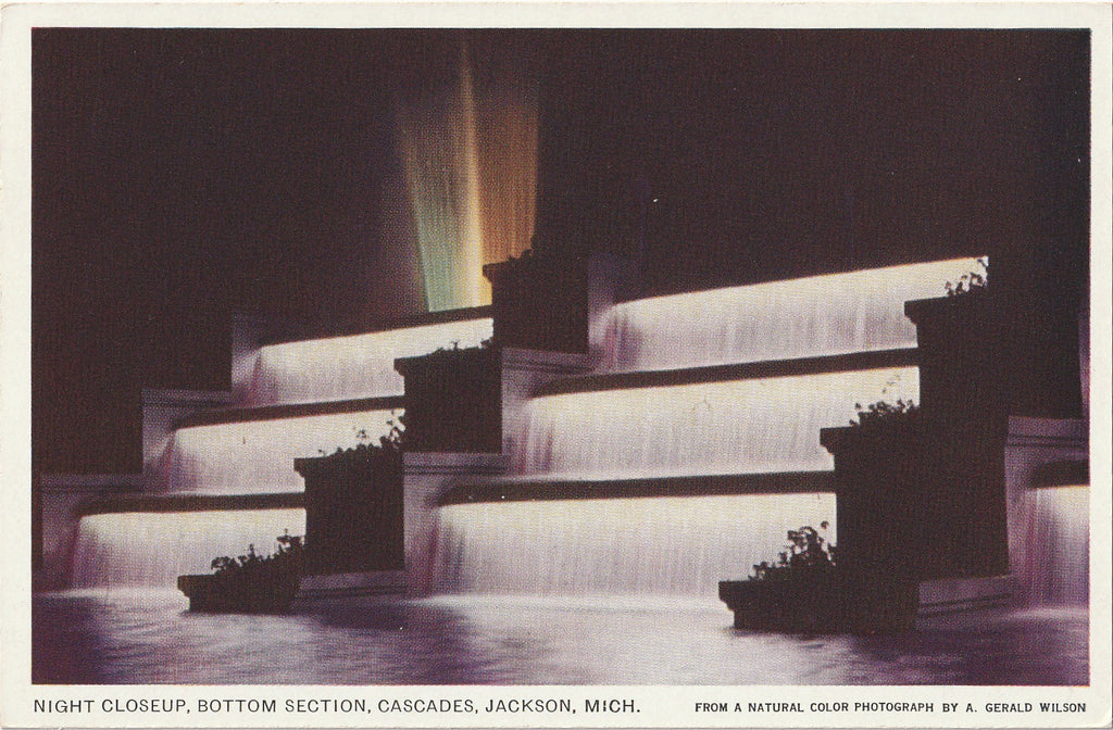 Night Closeup Bottom Section Cascades Jackson Michigan Postcard