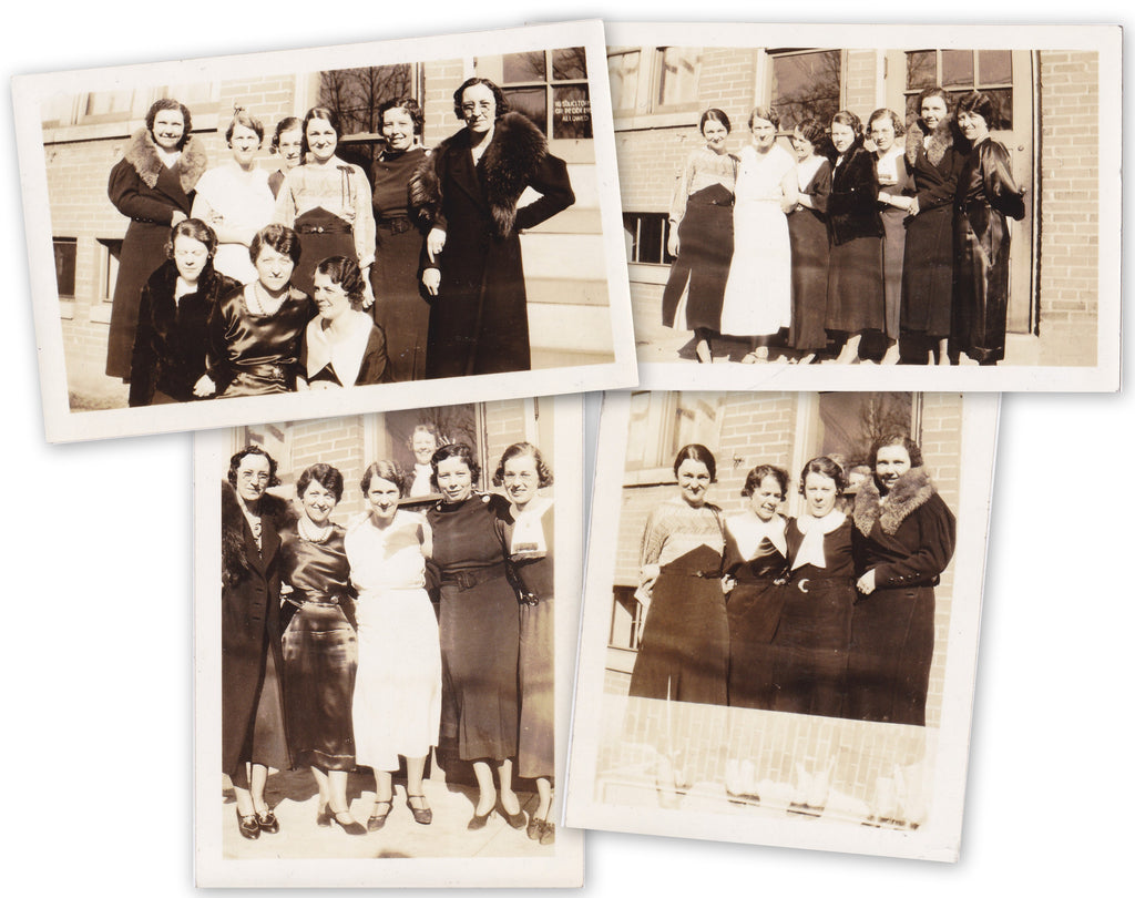 No Solicitation Allowed - Photo Bomb Ladies - SET of 4 - Snapshots, c. 1930s