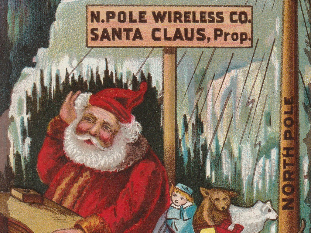 North Pole Wireless Co. - Santa Claus - Postcard, c. 1900s Close Up 2