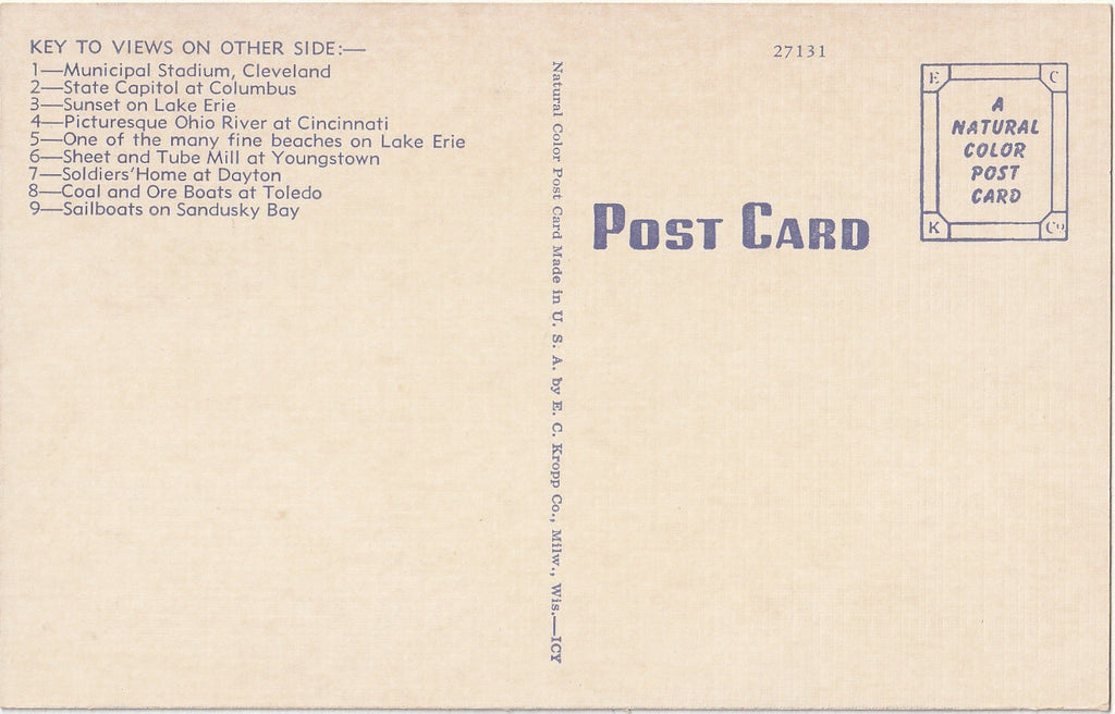 Ohio Souvenir Map - Large Letter Greeting - Postcard, c. 1930s Back