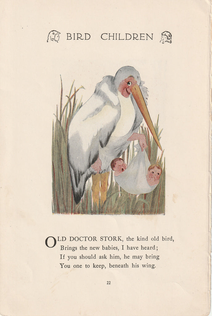 Old Doctor Stork - Bird Children Book Page- Elizabeth Gordon - M. T. Ross- Print, c. 1912