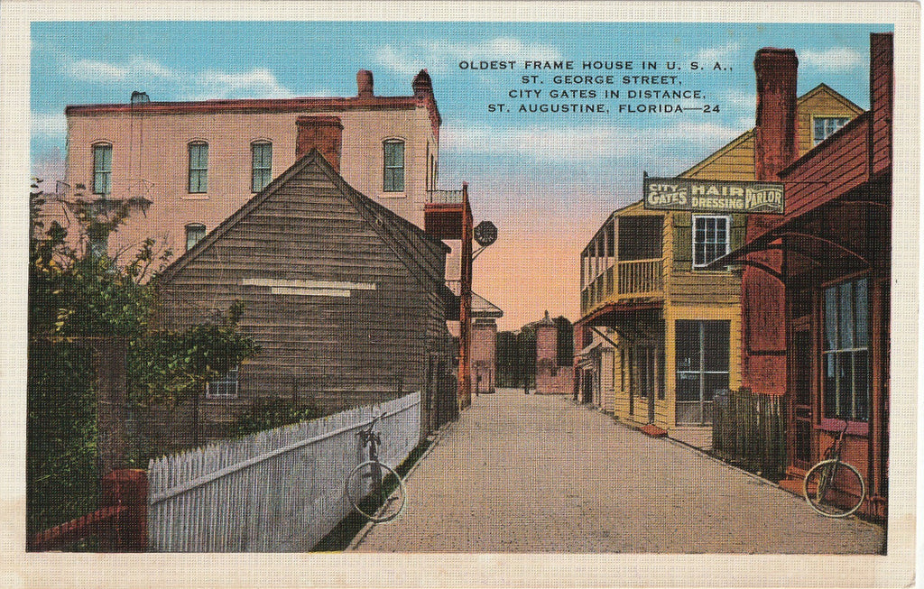 Oldest Frame House in U.S.A. - St. George Street, St. Augustine, FL - Postcard, c. 1930s
