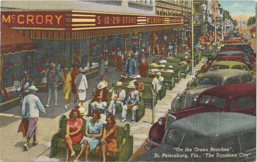 On The Green Benches St. Petersburg Florida Postcard