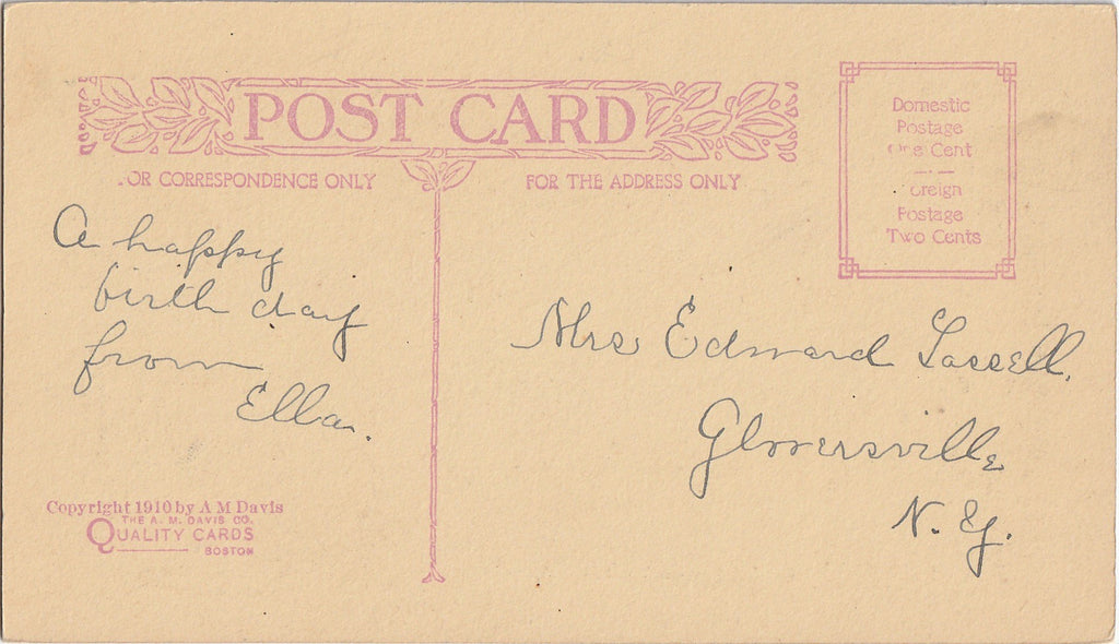 On This Your Birthday Just a Few Brief Words A. M. Davis Postcard Back
