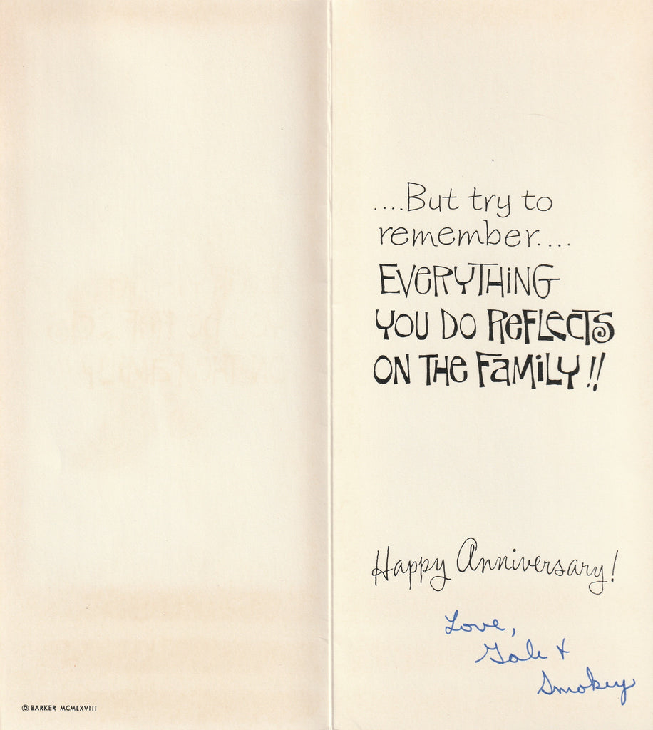 On Your Anniversary, Mom and Dad Have a Happy Swinging Time - Longfellow Cards - Card, c. 1968 Inside
