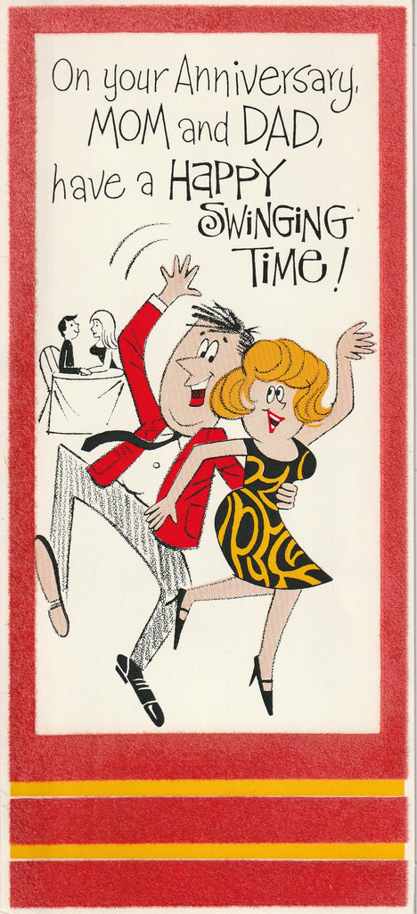 On Your Anniversary, Mom and Dad Have a Happy Swinging Time - Longfellow Cards - Card, c. 1968