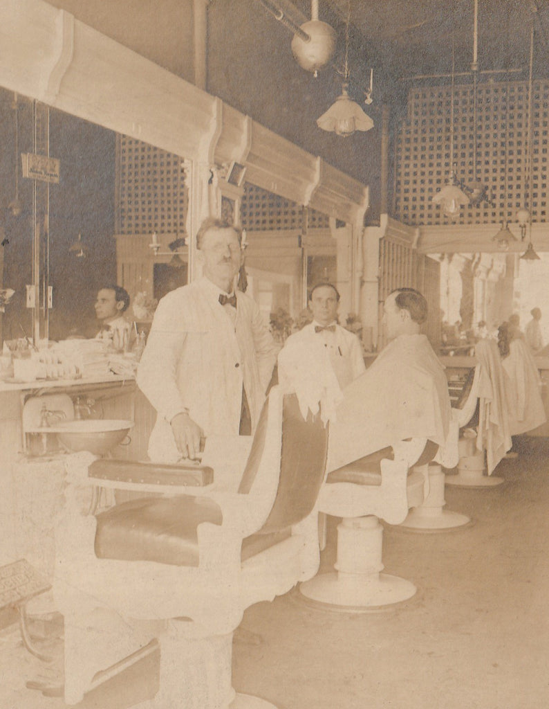 Open Chair at the Barber Shop 1920s Cabinet Photo Close Up 3