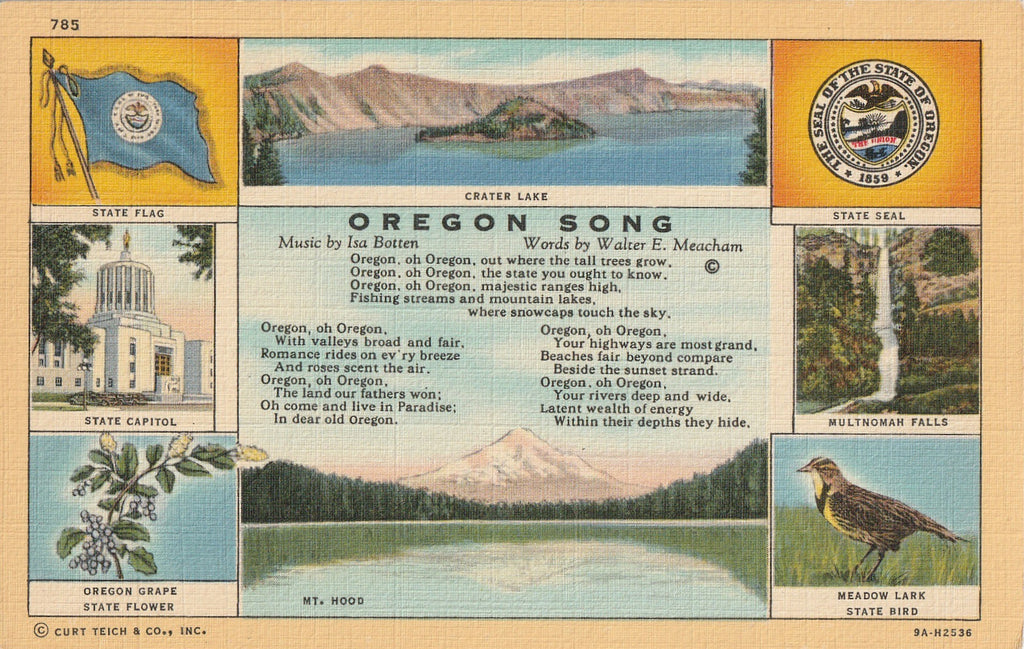 Oregon Song - Walter E. Meacham Poem - Postcard, c. 1930s