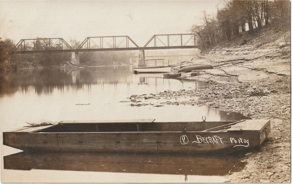 Osceola Bridge - Frisco Railroad Bridge - Osceola River, MO - Becraft Photog - RPPC, c. 1900s