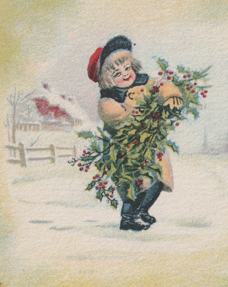 Our Thoughts Are With You This Christmas Antique Postcard Close Up