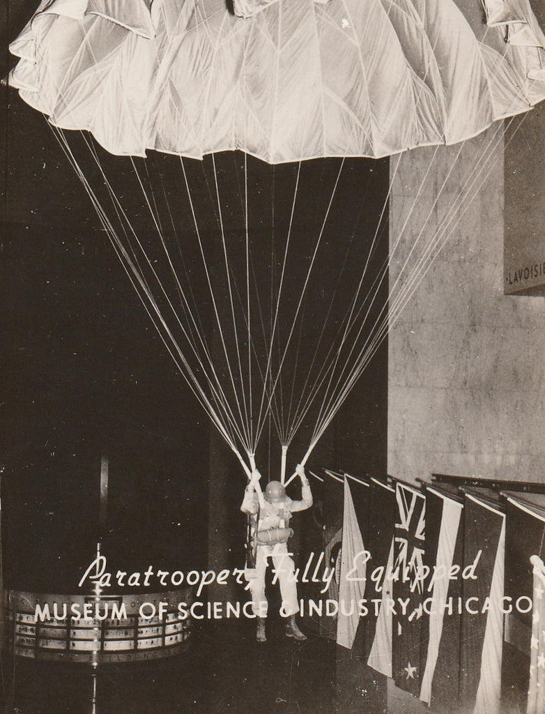Paratrooper - Museum of Science and Industry - Chicago RPPC, c. 1940s