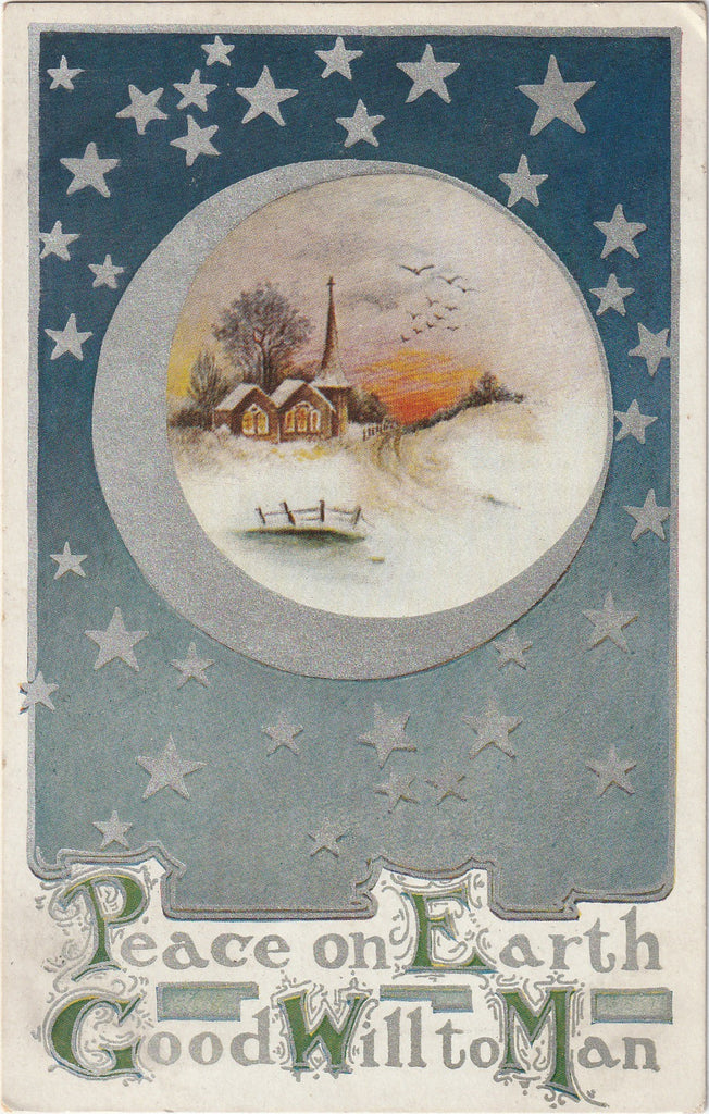 Peace on Earth Silver Stars Postcard
