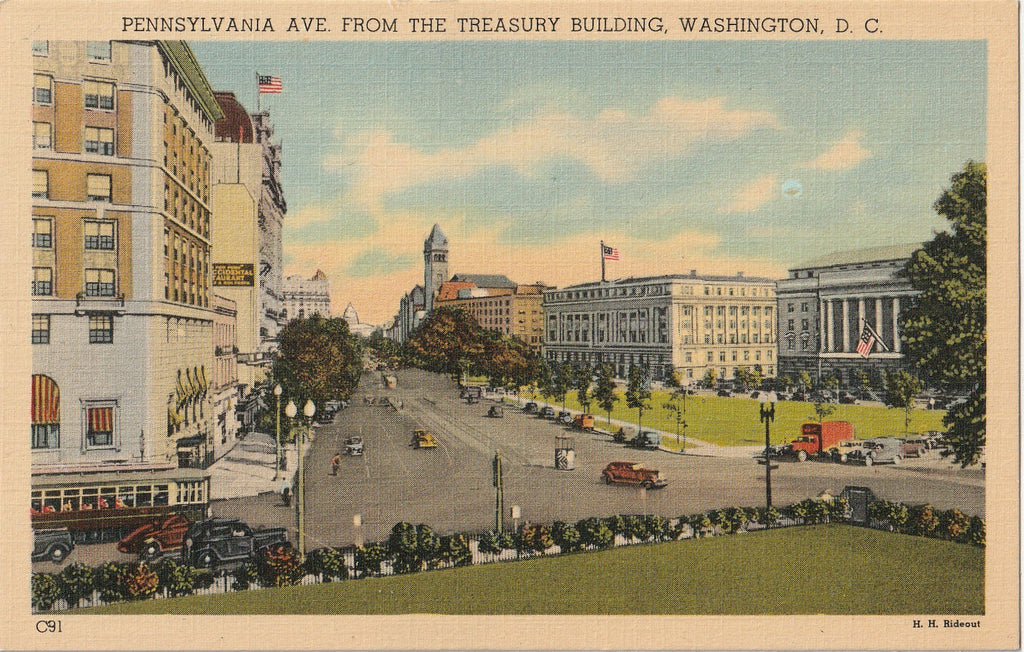 Pennsylvania Ave. from Treasury Building Washington DC Postcard 