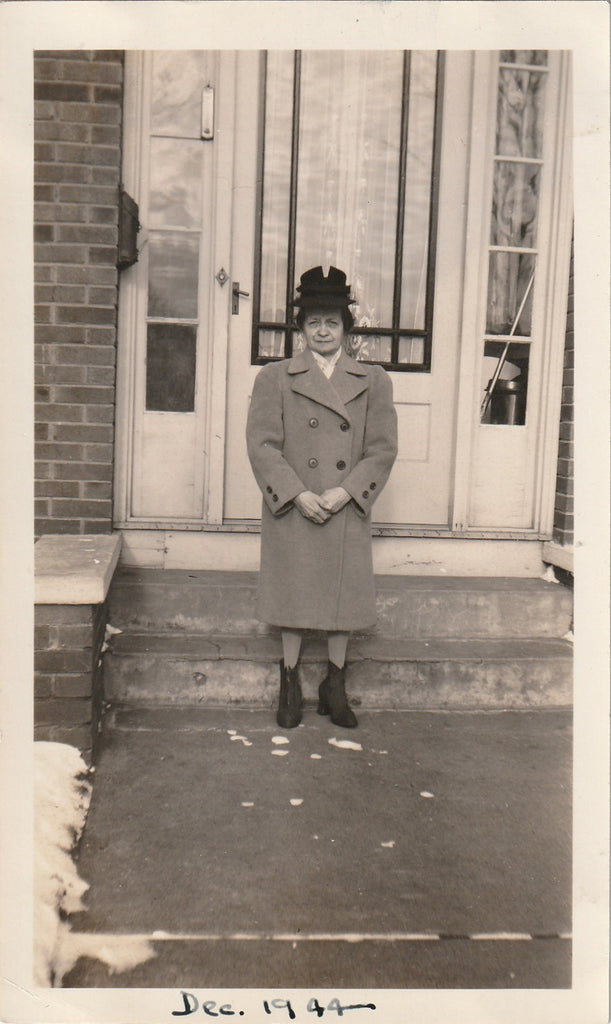 Petite Woman in Stylish Hat, Coat and Shoes - Snapshot, c. 1944