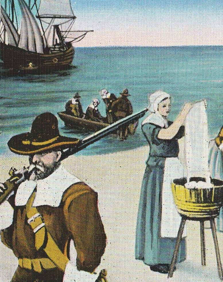 Pilgrims First Washing Day Vintage Postcard Close Up 2