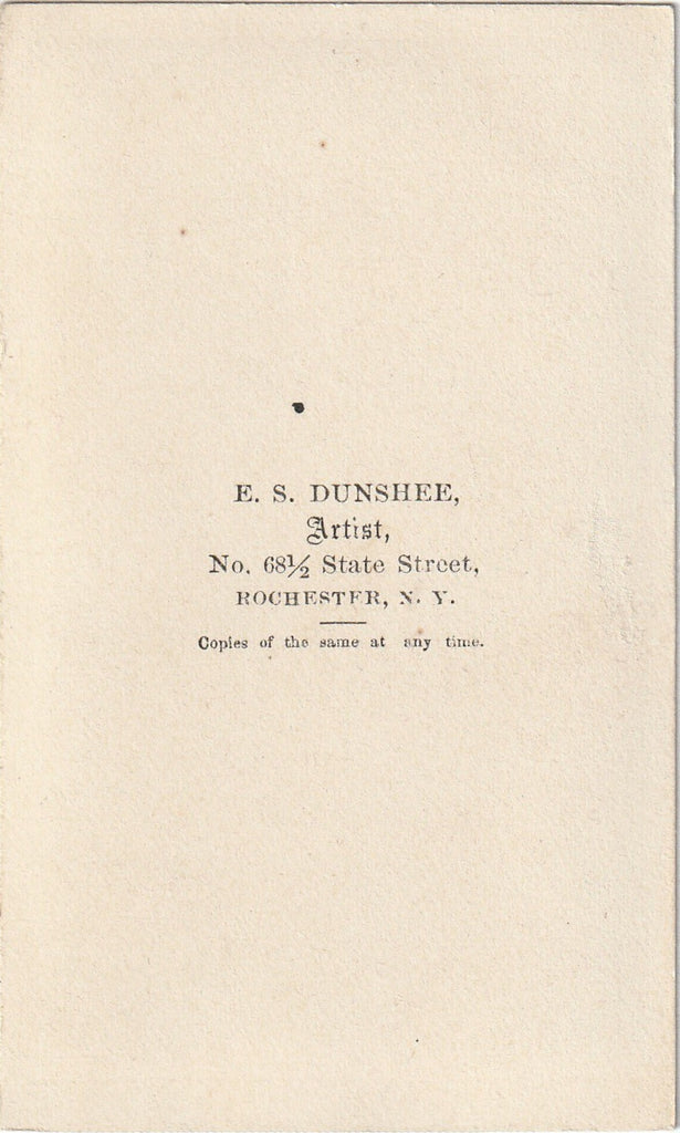 Pompadour and Silk Cravat - Victorian Gentleman - E. S. Dunshee - Rochester, NY - CDV Photo, c. 1870s Back