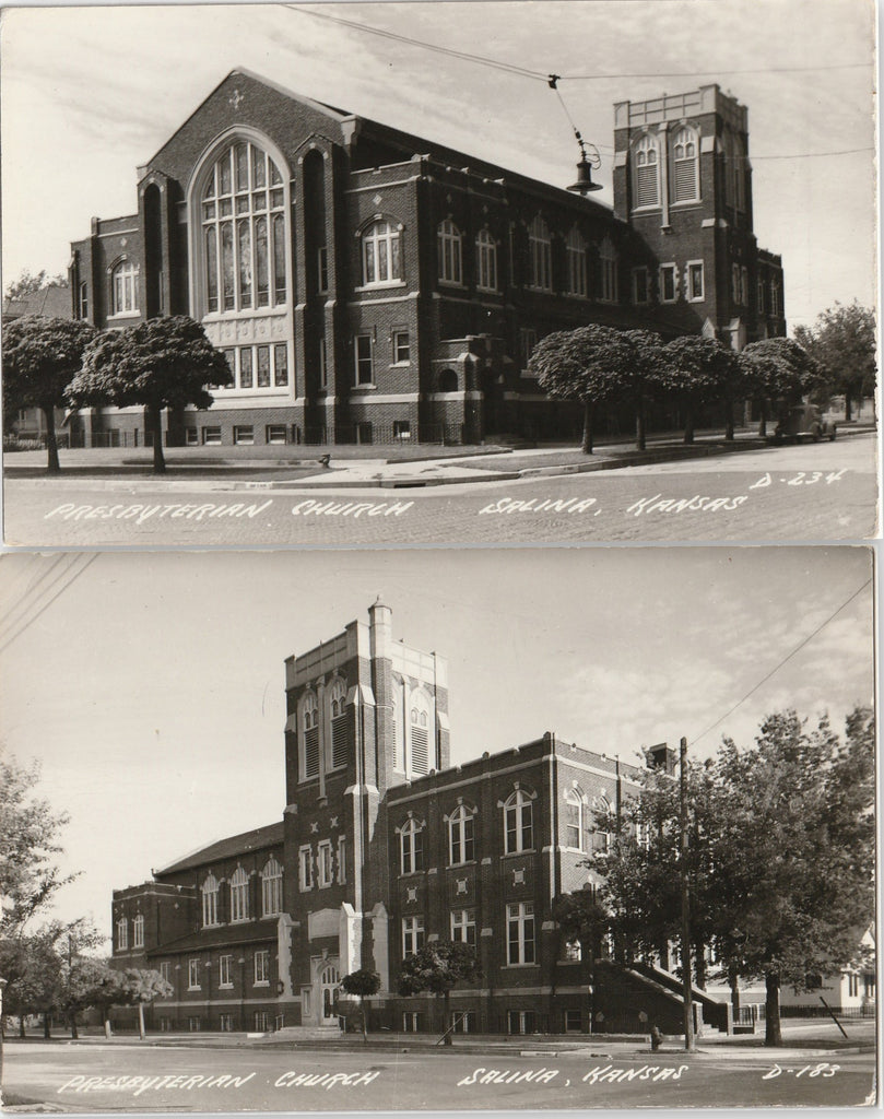 Presbyterian Church - Salina, KS - SET of 2 - RPPC, c. 1940s
