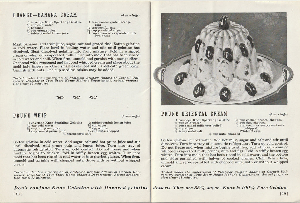 Prune Oriental Cream - Presenting Knox Quickies - Galantine Recipes - Booklet, c. 1938
