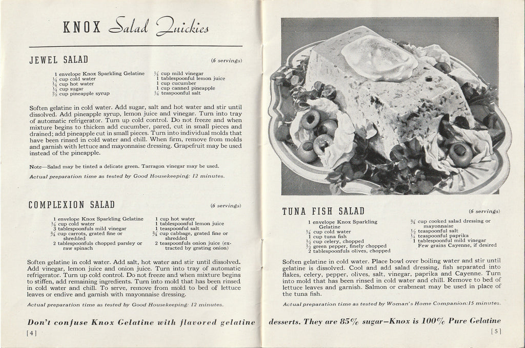 Tuna Fish Salad - Presenting Knox Quickies - Galantine Recipes - Booklet, c. 1938