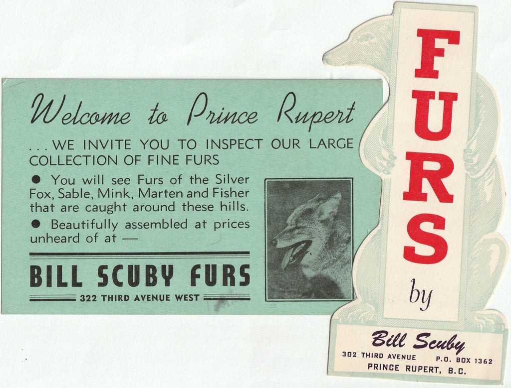 FURS by Bill Scuby - Prince Rupert, B.C., Canada - Trade Cards, c. 1940s