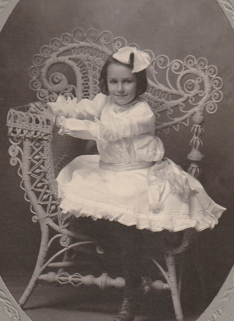 Proper Young Lady - Edwardian Girl - Rattan Chair - Camden, NJ - Cabinet Photo, c. 1900s - Close Up