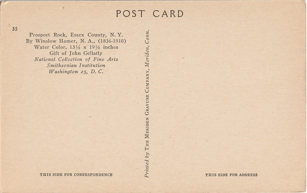 Prospect Rock Winslow Homer Postcard Back