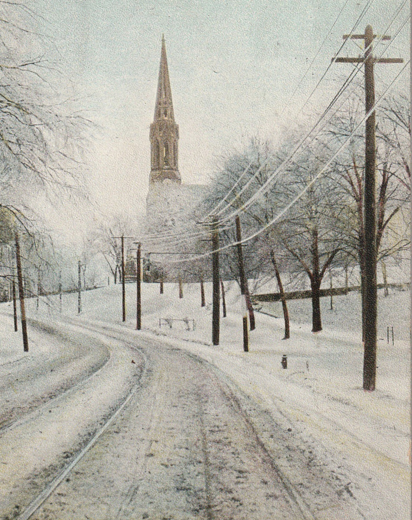 Putnam Avenue Winter Scene Greenwich, Connecticut Postcard Close Up