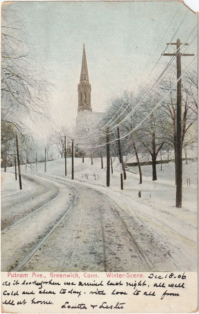 Putnam Avenue Winter Scene Greenwich, Connecticut Postcard