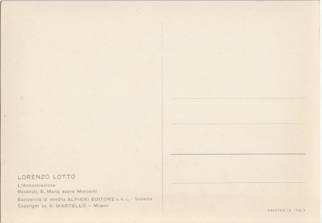 Recanati Annunciation Lorenzo Lotto Art Postcard Back