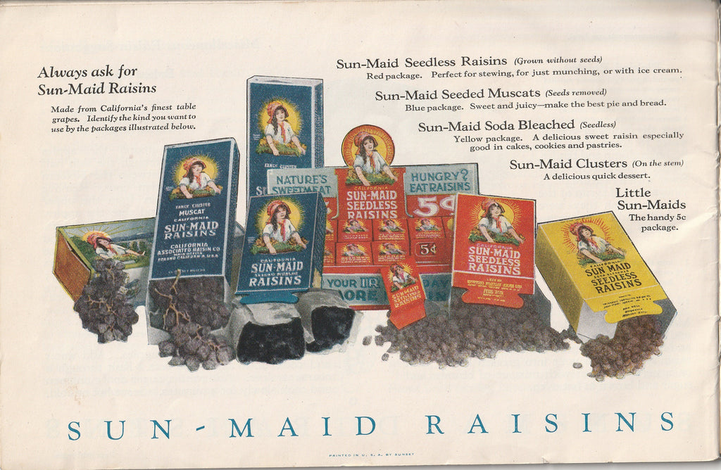 Recipes with Raisins - Sun-Maid Raisin Growers Domestic Science Dept. - Booklet, c. 1920s - Advertisement