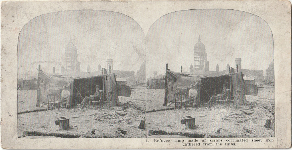Refugee Camp Made of Scraps - 1906 San Francisco Earthquake Stereocard