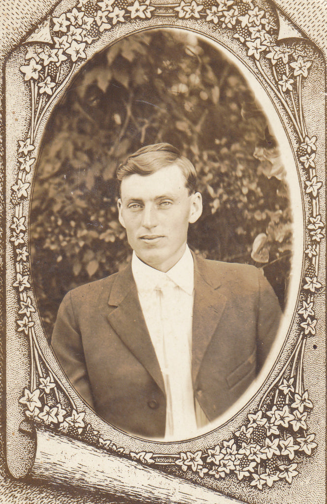 Handsome Edwardian Man Memorial Portrait Close Up