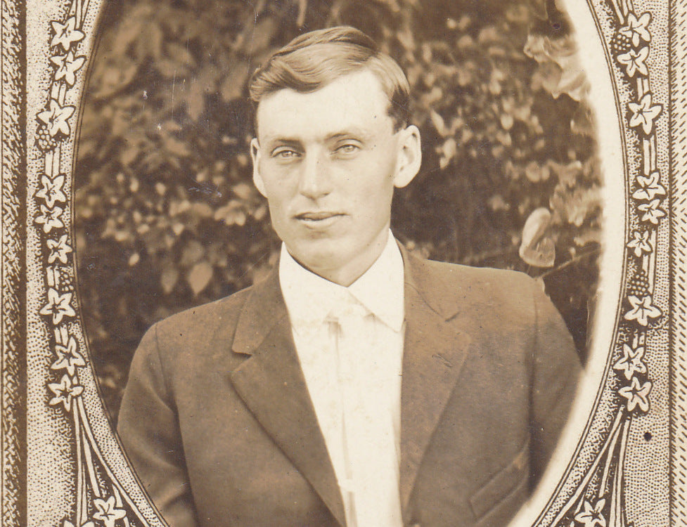 Handsome Edwardian Man Memorial Portrait Close Up 3