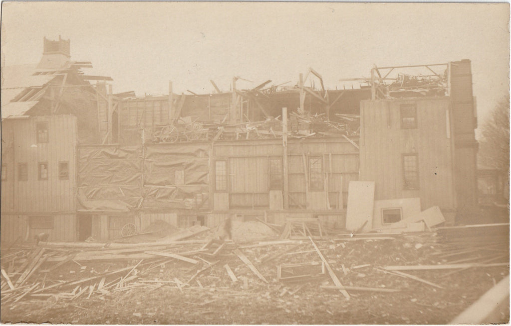 Ruins of Riverside Barn - Tornado Aftermath - Disaster Photo - RPPC, c. 1910s