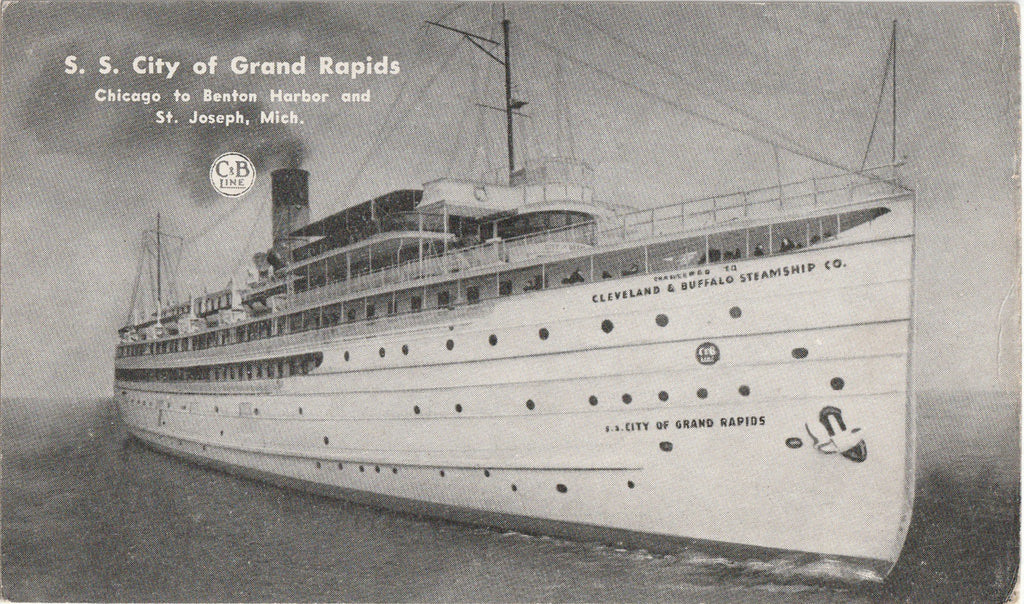 S. S. City of Grand Rapids - Chicago to Benton Harbor - St. Joseph, MI - Postcard, c. 1940s