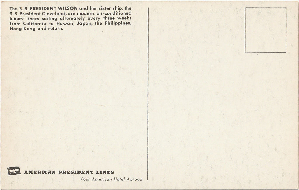S. S. President Wilson - American President Lines Ship - S. W. Galli - Postcard, c. 1960s Back