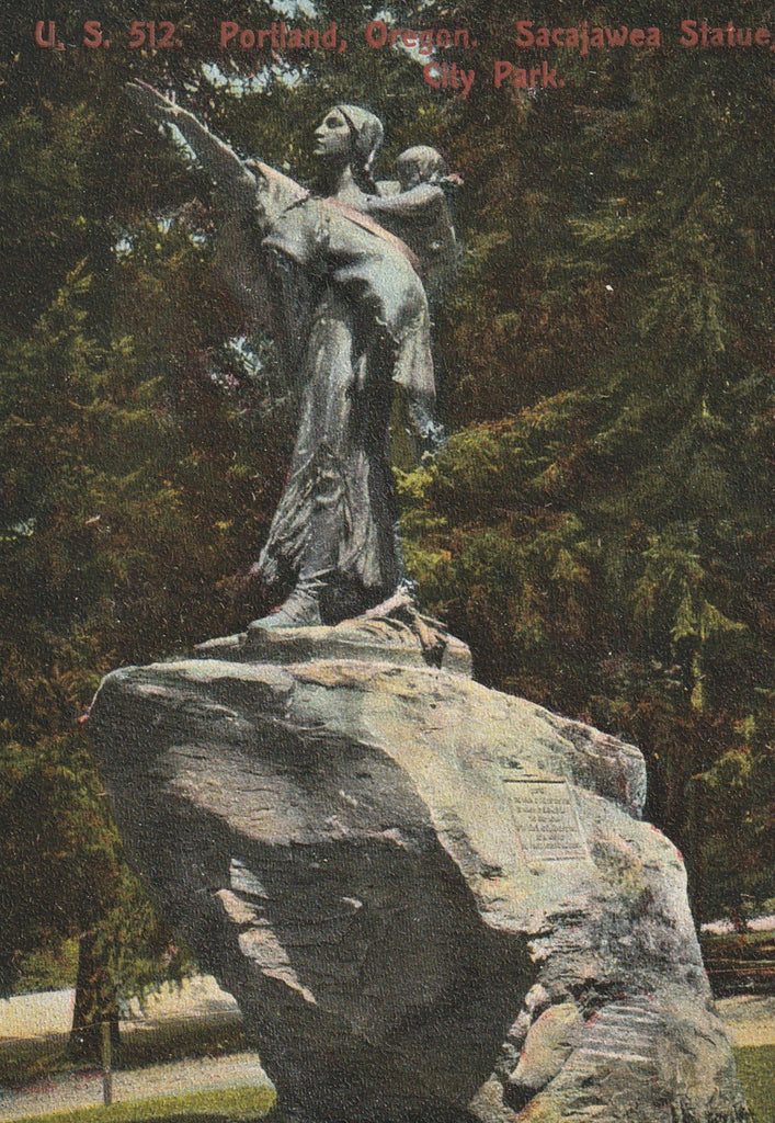 Sacajawea Statue Portland Oregon Antique Postcard Close Up