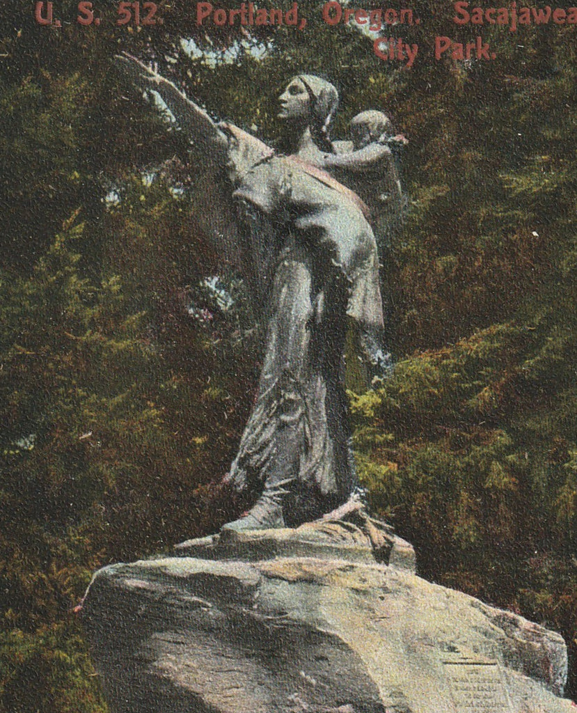 Sacajawea Statue Portland Oregon Antique Postcard Close Up 2