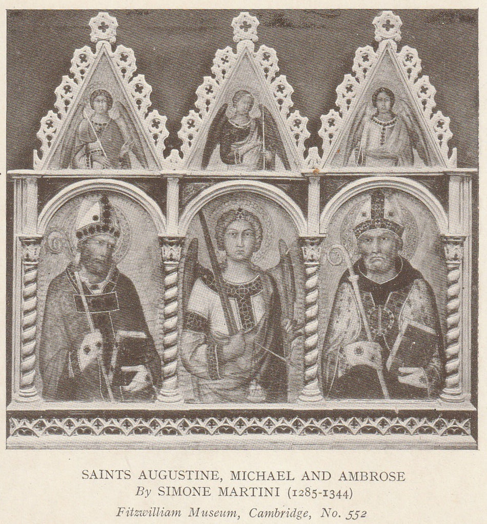 Saints Augustine Michael and Ambrose Simone Martini Postcard Close Up