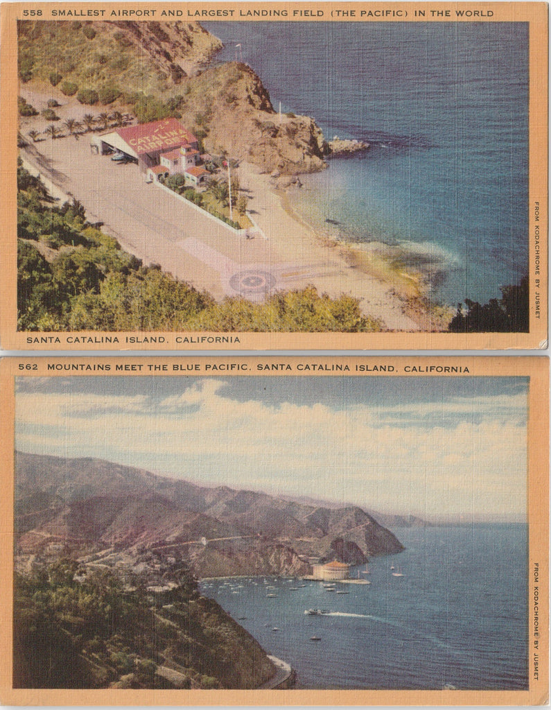 Smallest Airport in the World - Santa Catalina Island, California - SET of 2 - Postcards, c. 1940s