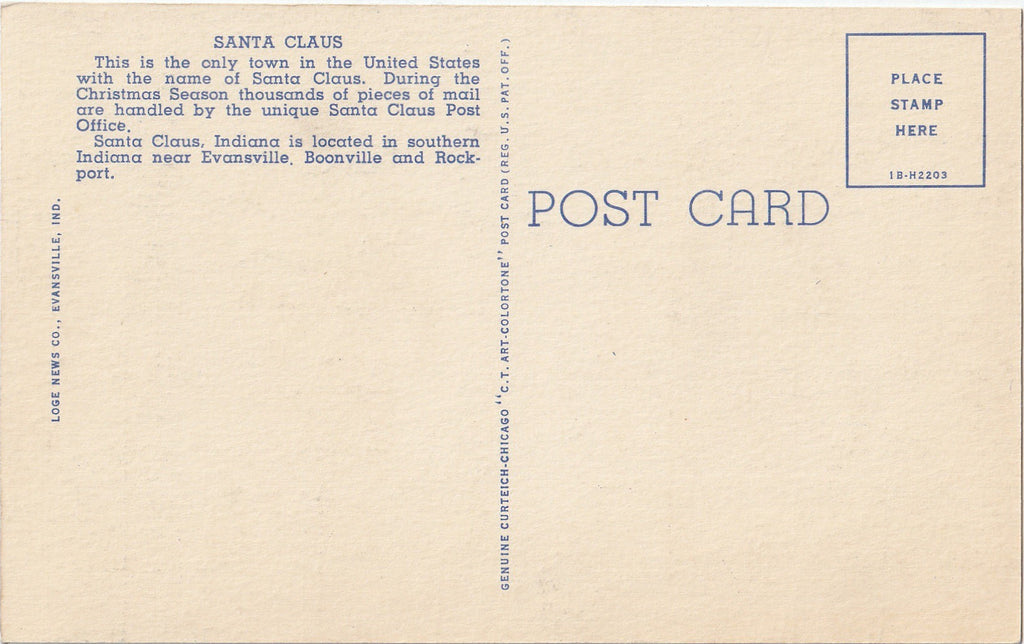 Santa Claus Indiana Vintage Postcard Back