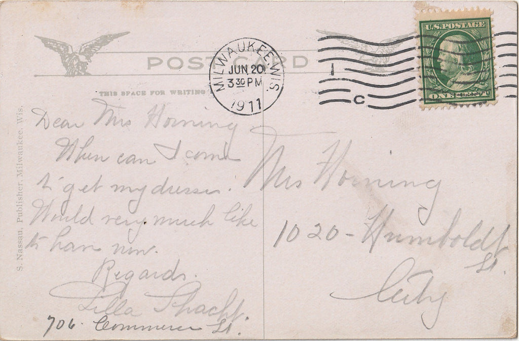 Schiller & Goethe Monument - Washington Park, Milwaukee, WI - Postcard, c. 1910s Back