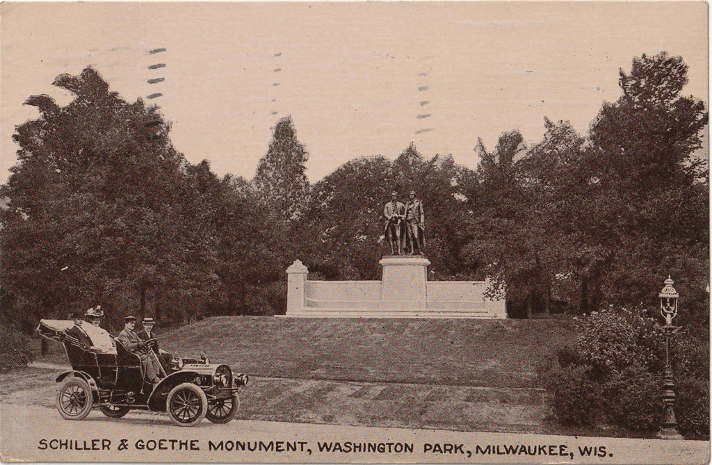 Schiller & Goethe Monument - Washington Park, Milwaukee, WI - Postcard, c. 1910s