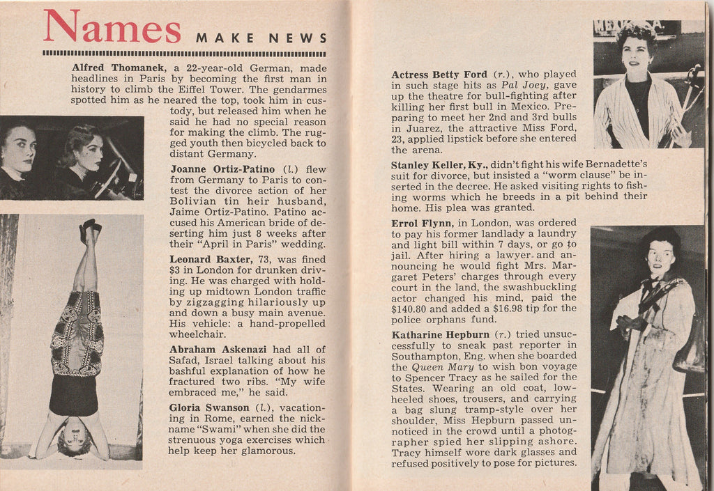 Secret Life of Marilyn Monroe - Sophia Loren - Kathleen Hughes - Tempo Weekly News Magazine - July 26 1954 - Names Make News