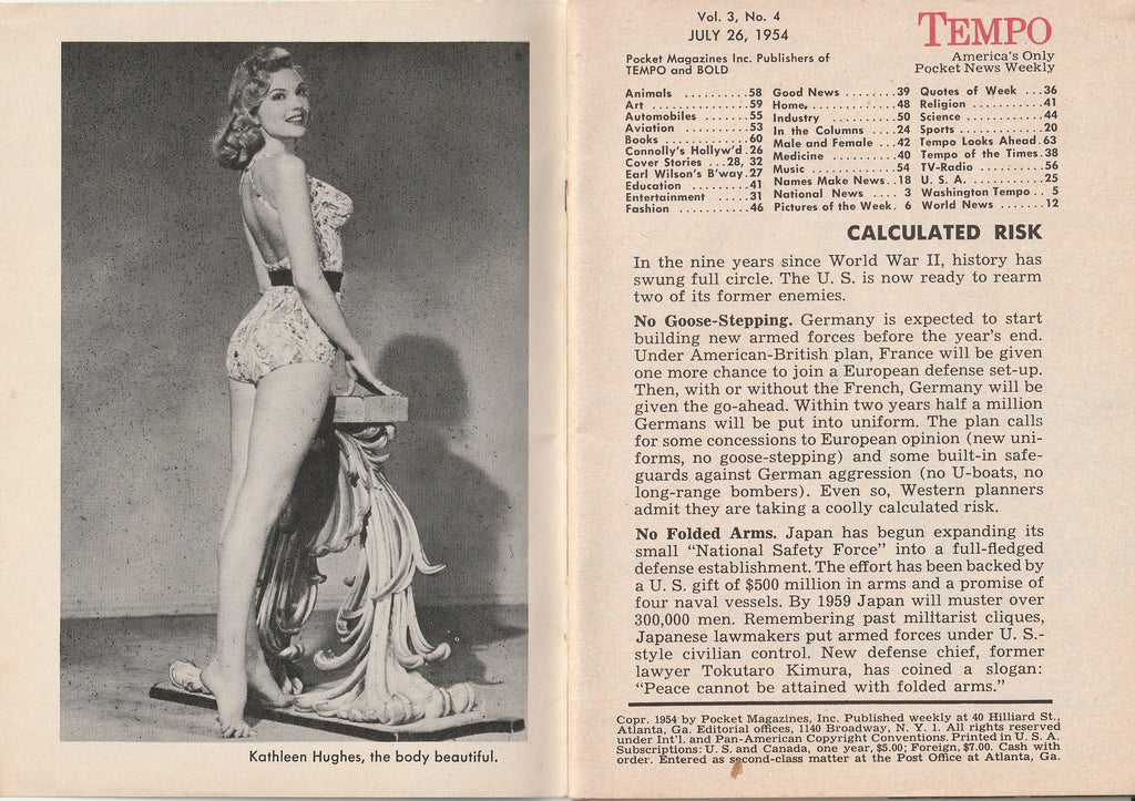 Secret Life of Marilyn Monroe - Sophia Loren - Kathleen Hughes - Tempo Weekly News Magazine - July 26 1954 - Kathleen Hughes, the body Beautiful
