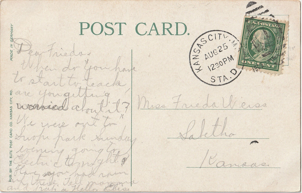 Shelter House, Swope Park - Kansas City, Missouri - Postcard, c. 1900s Back